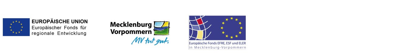 Förderlogos der Europäischen Union und des Landes Mecklenburg-Vorpommern im Rahmen der Programme EFRE, ESF und ELER.