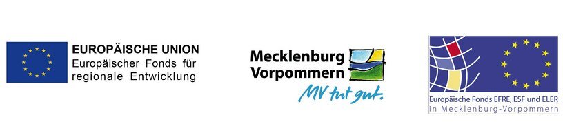 Förderlogos der Europäischen Union und des Landes Mecklenburg-Vorpommern im Rahmen der Programme EFRE, ESF und ELER.
