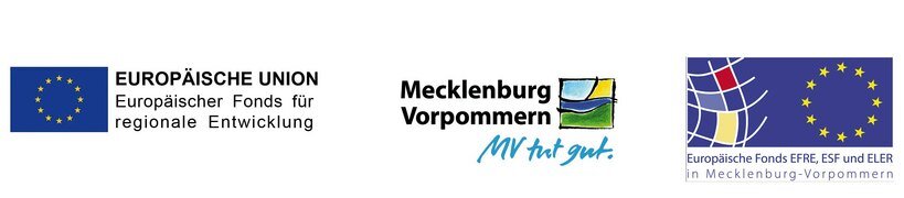 Förderlogos der Europäischen Union und des Landes Mecklenburg-Vorpommern im Rahmen der Programme EFRE, ESF und ELER.