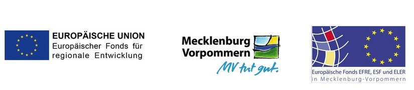 Förderlogos der Europäischen Union und des Landes Mecklenburg-Vorpommern im Rahmen der Programme EFRE, ESF und ELER.