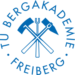 Logo „TU Bergakademie Freiberg“ mit gekreuzten Bergbauwerkzeugen