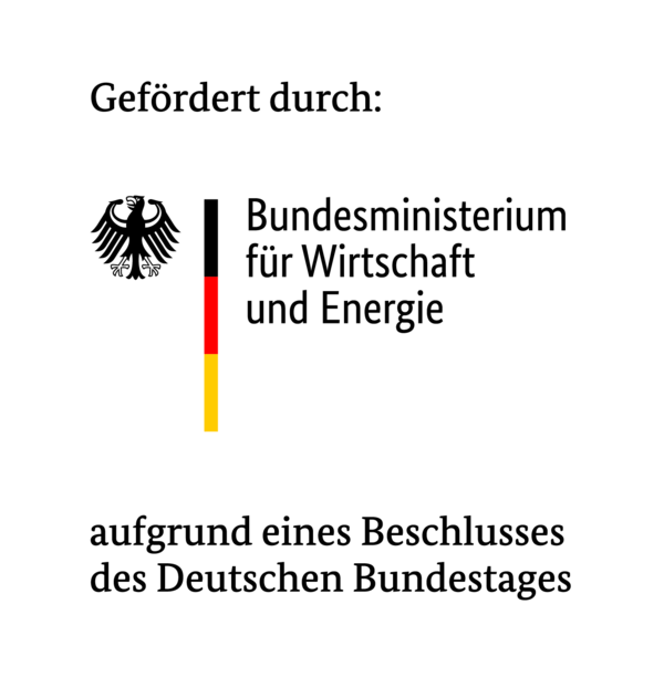 Logo des Bundesministeriums für Wirtschaft und Energie mit Hinweis auf die Förderung durch den Deutschen Bundestag.