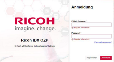 Anmeldemaske RICOH Portal